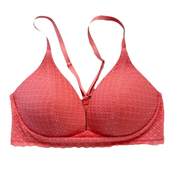 Victoria’s Secret Longline Bralette Bra Orange Texture And Lace 34D V-Neck - Picture 4 of 7